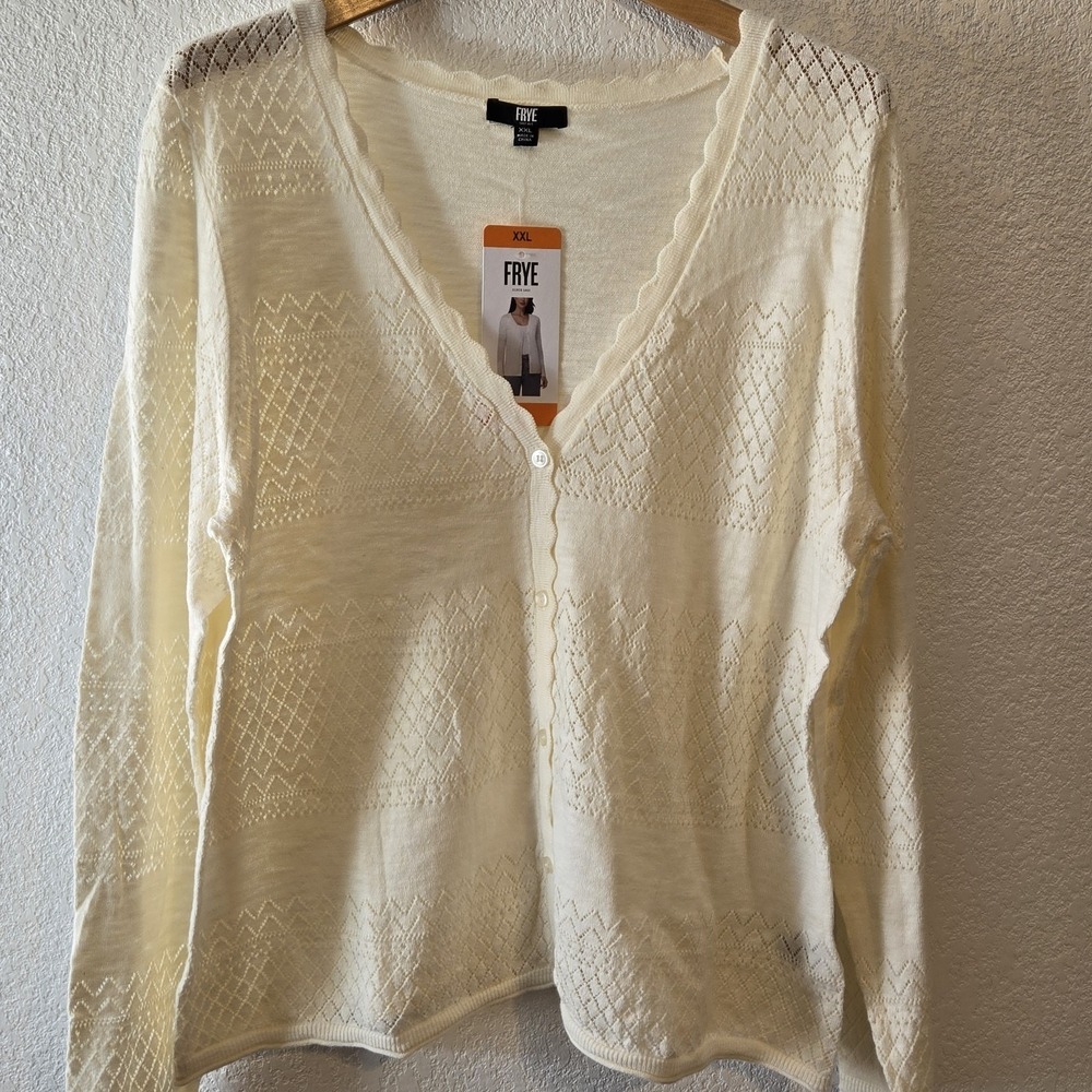 Frye Cardigan Womens XXL Cream Knit Button Front Lightweight Sweater NWT Boho